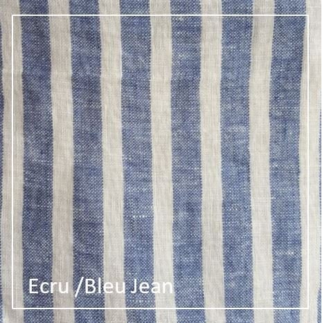 Tissu Lin Ecru / Bleu Jean
